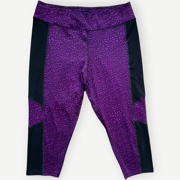 Just My Size JMS Active Purple & Black Stretch Crop Leggings. 1X. 16. 16 Plus. - Picture 1 of 5